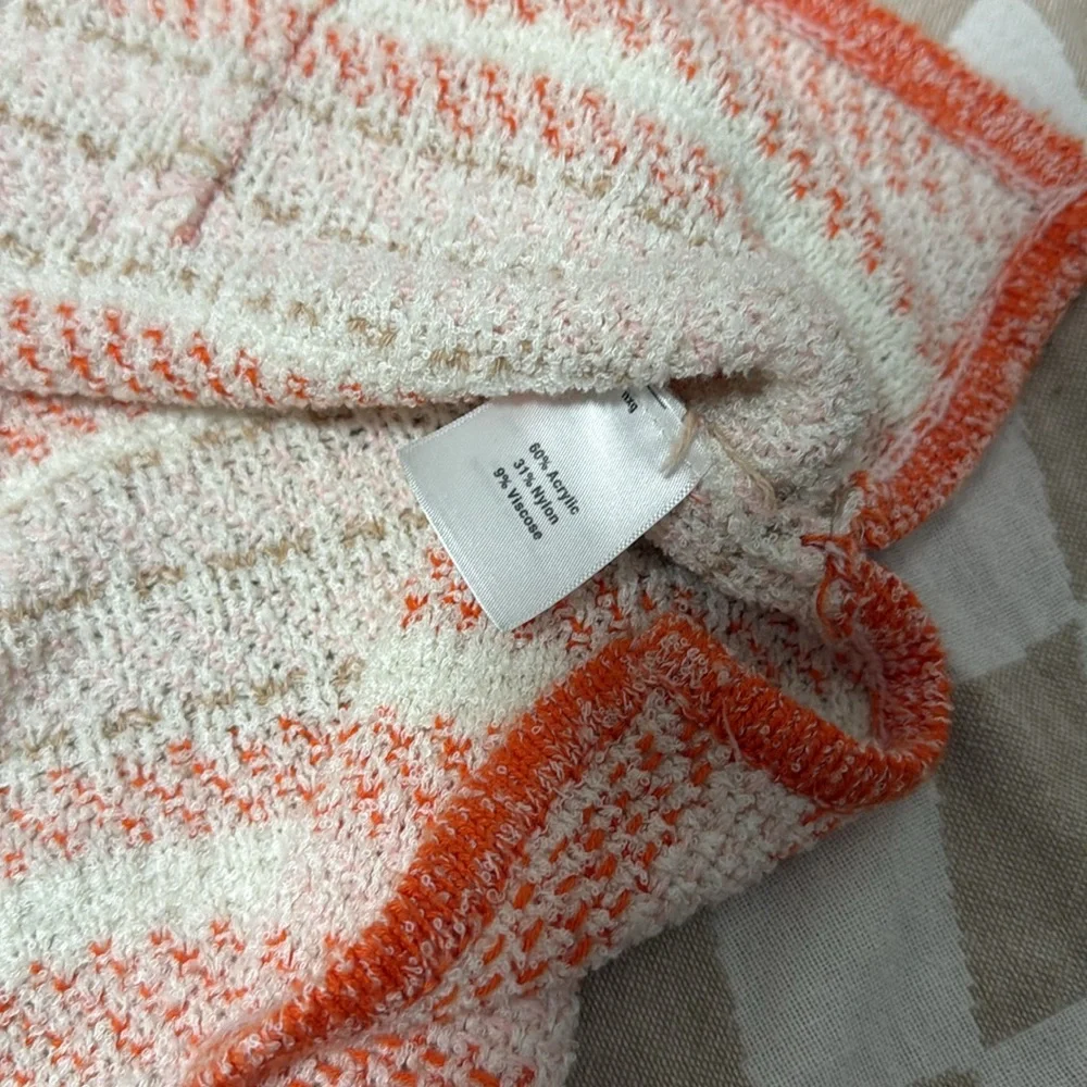 Sahalie Striped Orange and Cream Women's Baja knit Sweater hoodie - Picture 6 of 6